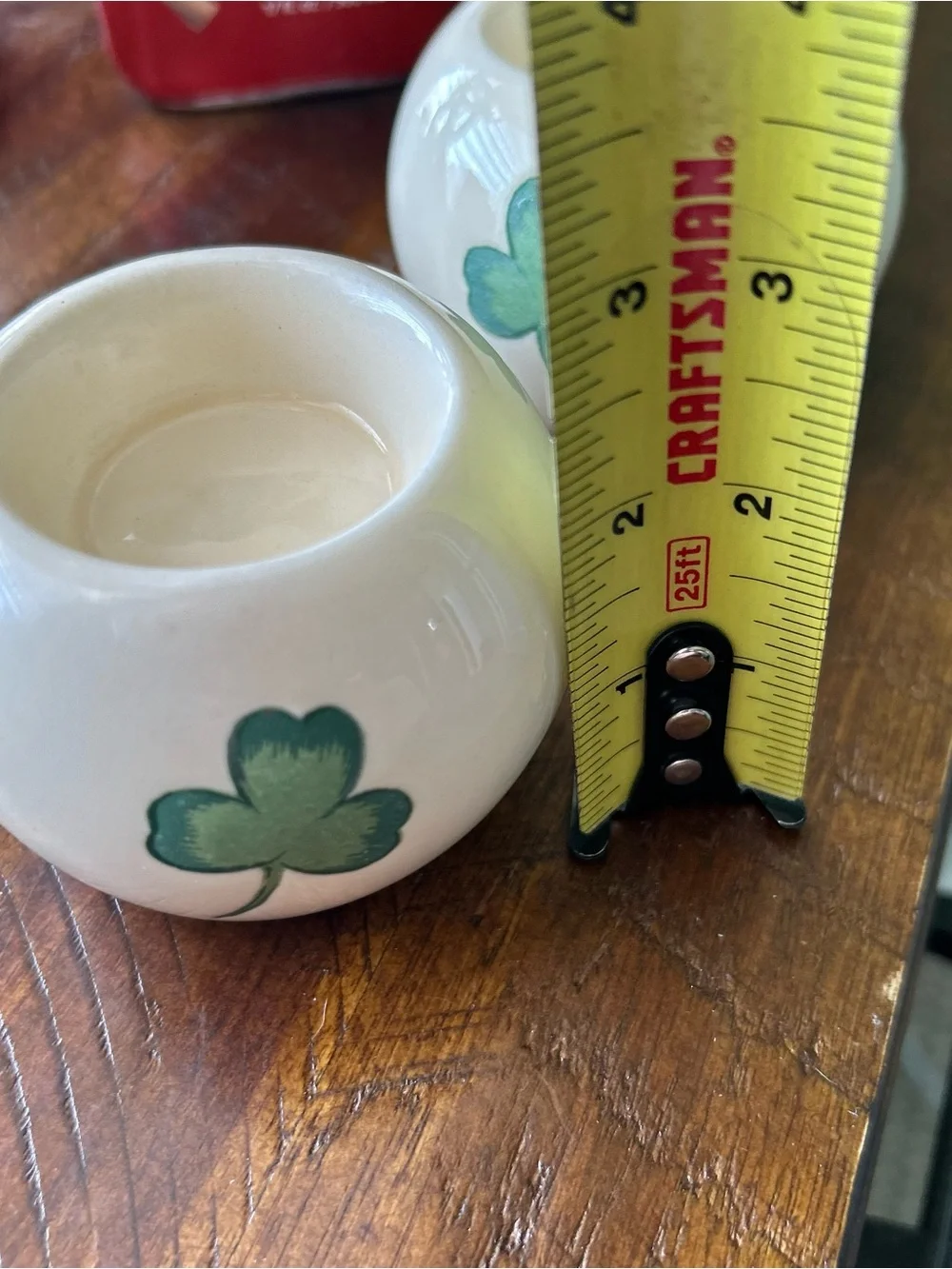 Vintage Cream & Green Shamrock Ceramic Irish Candle Tealight Holder Set of 2